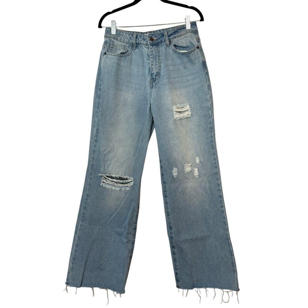 American Bazi Jeans Women's Size 7 Wide Leg Light Wash Ripped High Rise - Picture 5 of 8
